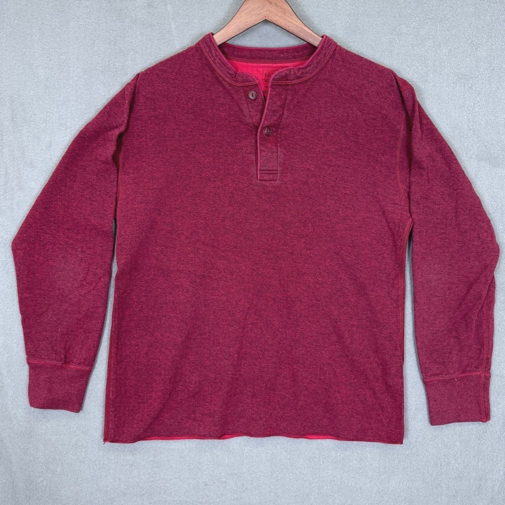 L.L. Bean Henley Shirt Men M REG Red Long Sleeve Cotton Wool Blend Casual Top
